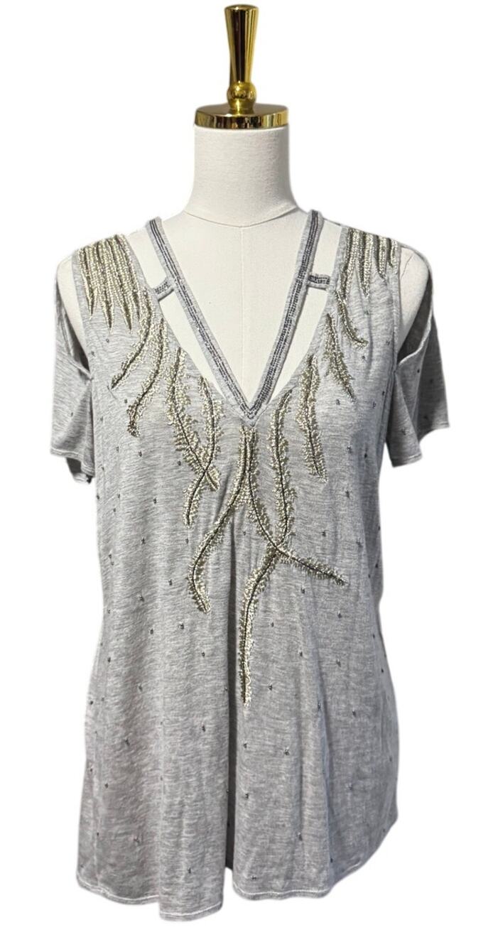 Haute Hippie Fly High Phoenix Tee Embroidered Cold Shoulder Size S